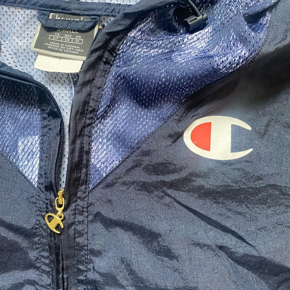 Blue and White Mesh Champion Half Zip Small Pullover Top - Picture 3 of 6